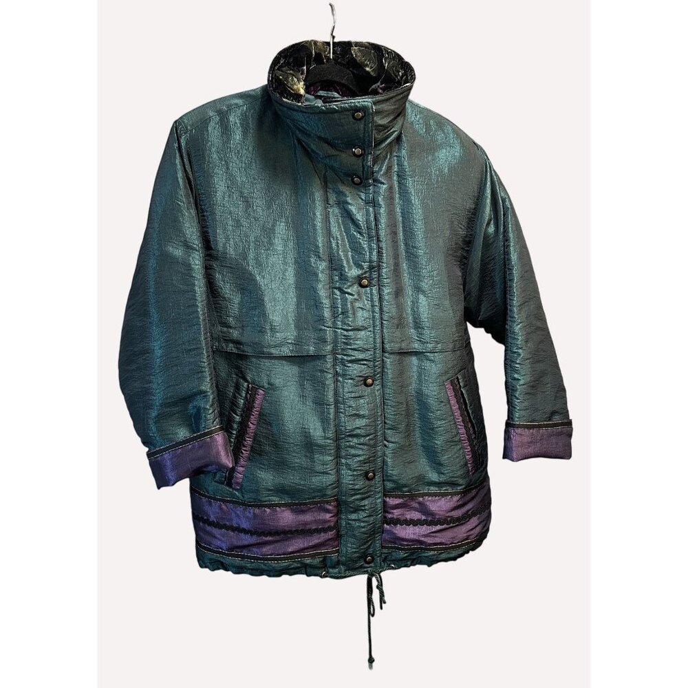 CURRENT SEEN Vintage 90s Jacket Velvet Trim Purple Green Women Size M Iridescent